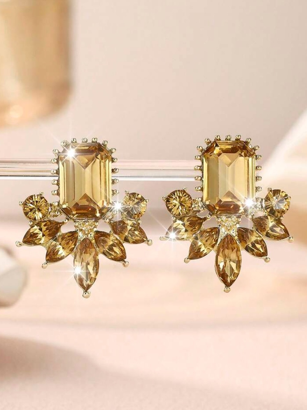 Gold-Tone sparkly Crystal Statement Stud Earrings